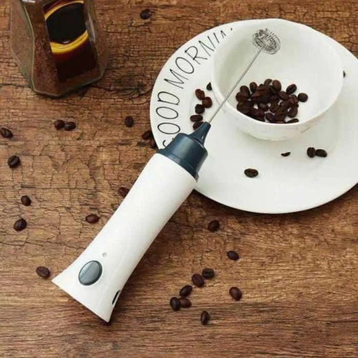 Rechargeable handheld coffee frother with stainless steel whisk and turbo speed motor for making creamy milk foam